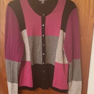 Cashmere Women's Pink Gray Black Colorblock Cardigan. Size L. Like New